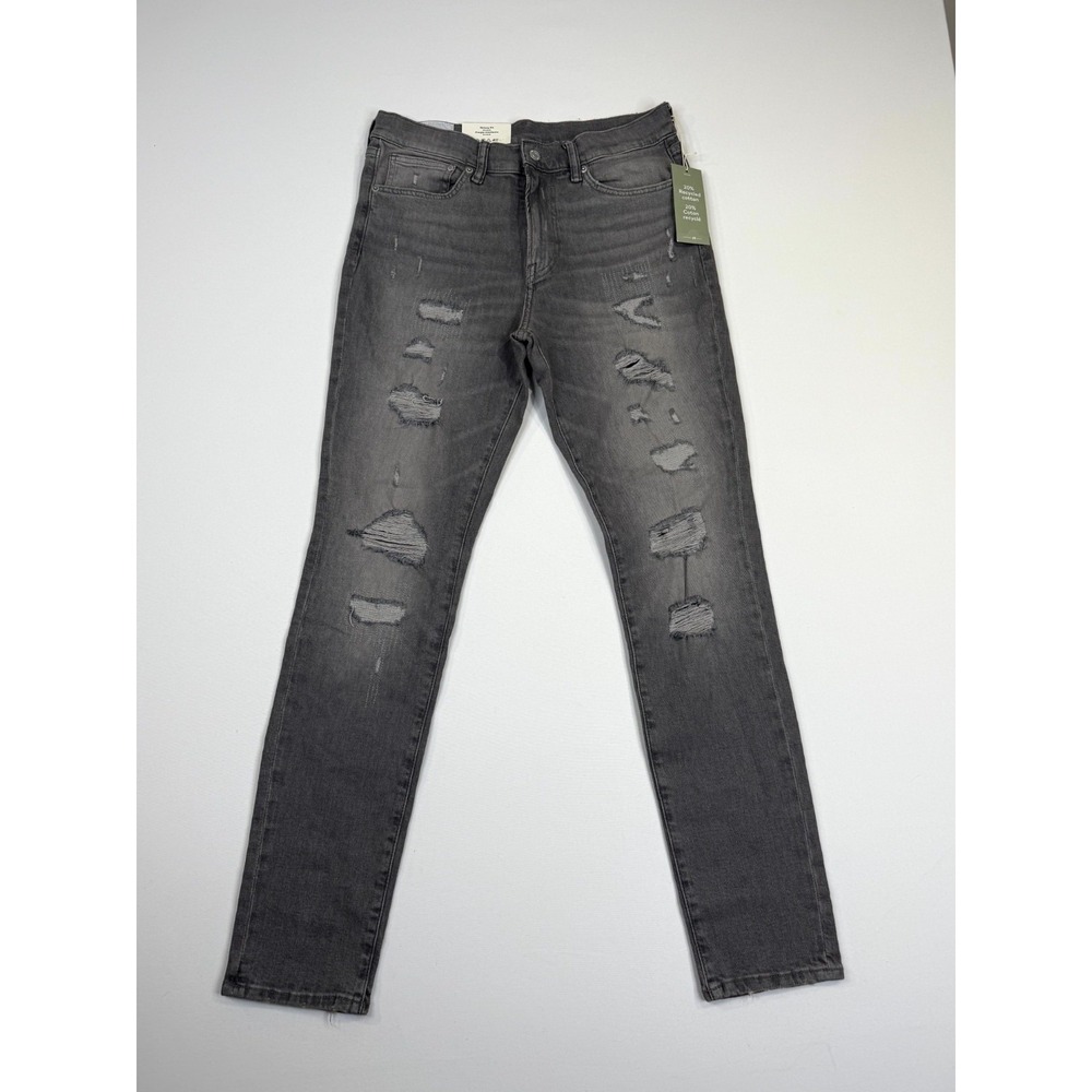 H&M Skinny Fit Jeans Mens 32x34 Gray Denim Whiskered Cotton Stretch Distressed